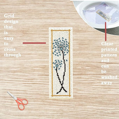 FREEBLOSS 6 Set Cross Stitch Bookmark Kit Dandelion Pattern Counted Cross Stitch Kit with Instruction Embroidery Bookmarks for DIY Embroidery Kit for Adults 8''x2.4''