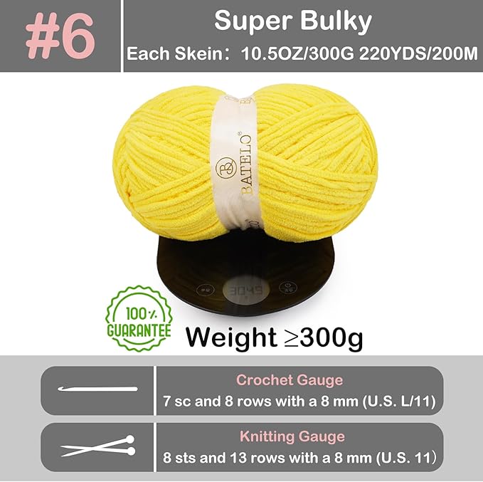 Chenille Yarn for Crocheting & Knitting 880 Yards, Soft Thick Fluffy Bulky Blanket Yarn, 4 Pack of 10.5oz(Vibrant Yellow)