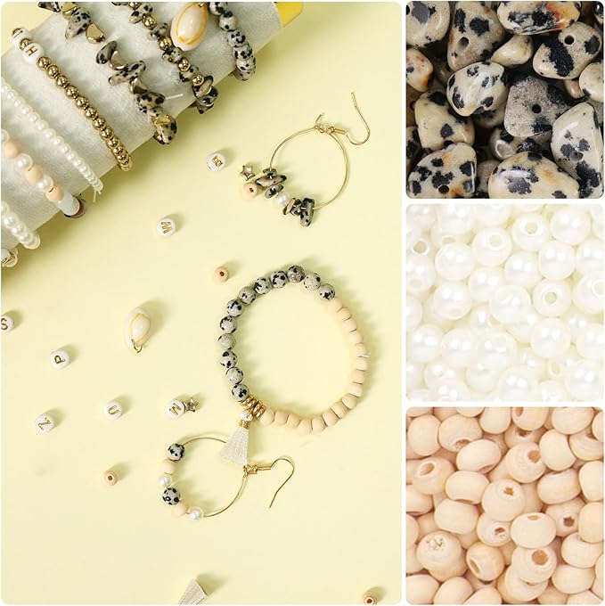 TOIPINIO Bracelet Making Kit Jewelry Making Supplies Kit Natural Stone Beads for Irregular Natural Stone with for DIY Craft 1736PC Friendship Bracelet/Necklace/Earrings for Adults (Dalmatian Jasper)