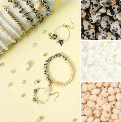 TOIPINIO Bracelet Making Kit Jewelry Making Supplies Kit Natural Stone Beads for Irregular Natural Stone with for DIY Craft 1736PC Friendship Bracelet/Necklace/Earrings for Adults (Dalmatian Jasper)
