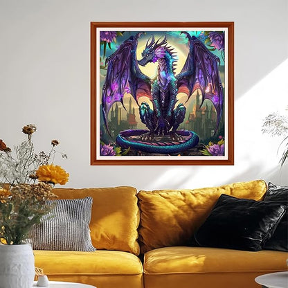 Foxhool Stamped Cross Stitch Kits,11CT Printed Cross Stitch Pattern Full Embroidery Kits for Beginner Needlepoint Kits&Purple Dragon 18x18 inchs