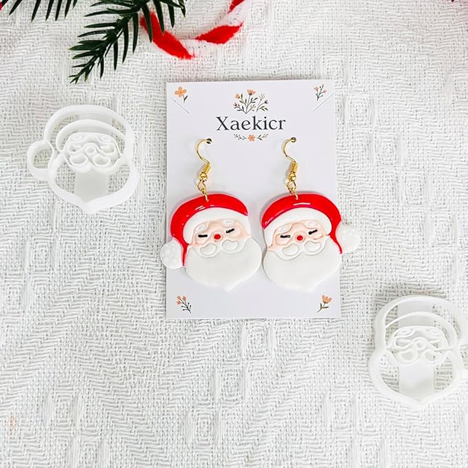 Xaekicr Christmas Santa Polymer Clay Cutters Set – Clay Earring Cutters for DIY Earrings – Cute Holiday Face Clay Molds – Polymer Clay Tools for Jewelry Making