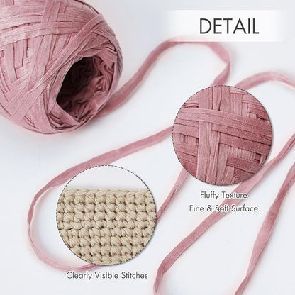 NICEEC 2 Skeins Soft Tape Yarn, Easy Crohcet Raffia, Crochet & Knitting, Paper Ribbon Yarn for DIY Craft Gift Wrapping Total Length 1.76oz×2/109yds×2 - Pink