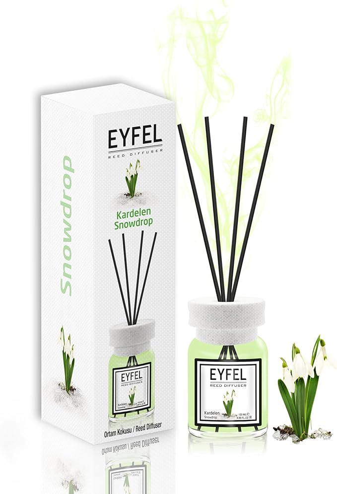 EYFEL Snowdrop Reed Diffuser Set - 4.05 fl oz, Bathroom & Home Scented Sticks