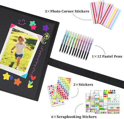 Vienrose Scrapbook Album 80 Pages, DIY Photo Album with Accessories, Black Kraft Paper Memory Book for Wedding, Birthday, Travel, Valentine, Mother’s Day, 11x8 Inches