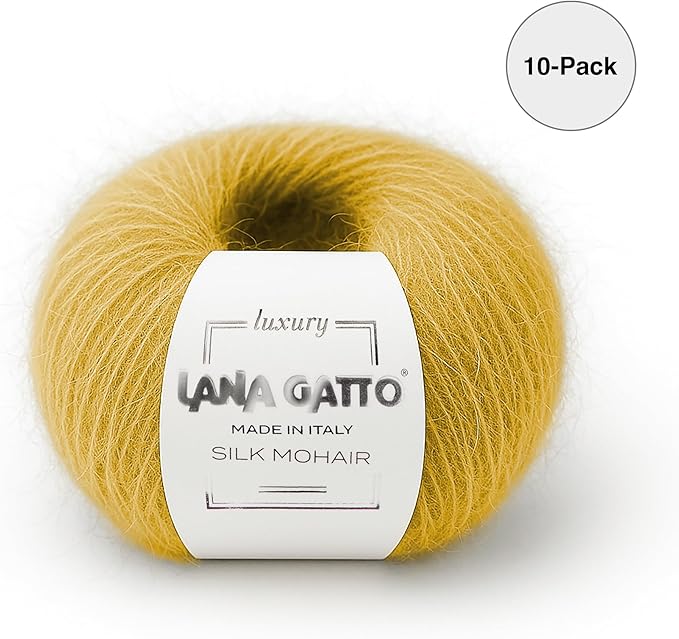Silk Mohair Luxury Yarns, Premium and Soft Blend for Knitting, Made in Italy (Yellow - 14531, 10)