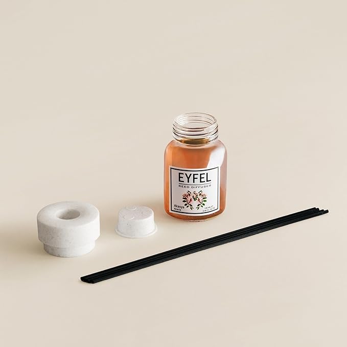 EYFEL Acacia Reed Diffuser Set - 4.05 fl oz Oil Diffuser Sticks, Bathroom & Home Fragrances, Scented Sticks, Home Décor