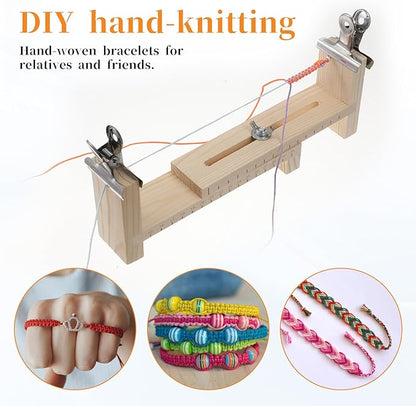 Xthrotsenk 23 PCS Bracelet Maker Making Kit, 1 Pcs Adjustable Wood Bracelet Jig with Scale, 20 Roll Thick 1.5mm DIY Nylon String and 2 Clamps, Wooden Bracelets Jig Kit for Braiding Bracelets