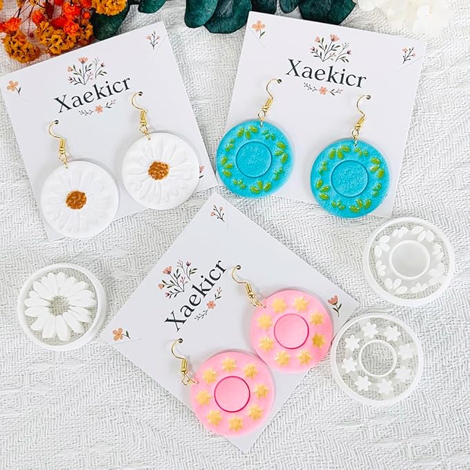 Xaekicr Round Floral Polymer Clay Cutters Set – Clay Earring Cutters for DIY Jewelry, Circle Flower Clay Tools for Earrings Making, Clay Molds for Polymer Clay Projects