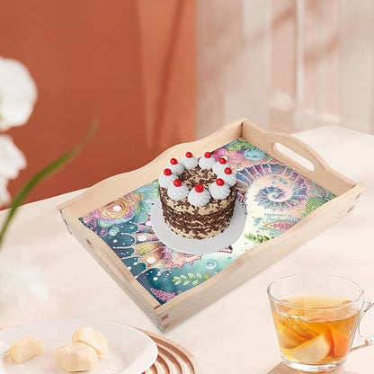 JISHSHAY Diamond Art Serving Tray Diamond Painting Food Tray Gem Art Serving Platter Gem Painting Mosaic Kits for Adults DIY Kits for Adults, with Wood Handle 20×30cm/7.87×11.81in, Sea Horse