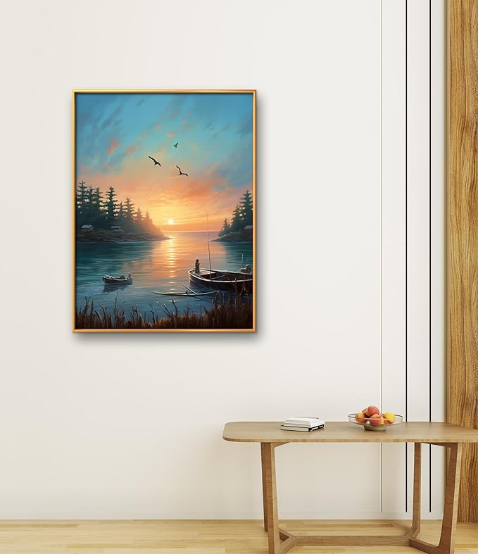 Leczany Cross Stitch Stamped Kit for Beginner - Beautiful Scenery by The Lake | DIY Embroidery Starter Patterns Craft Kit Needlepoint for Adults | 11CT, 3 Strands | 13x16.9 inches