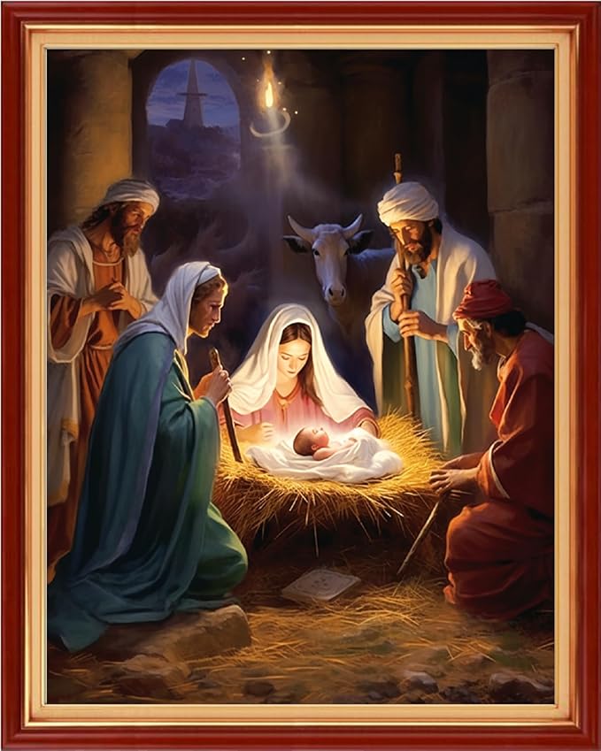Dimensean Stamped Cross Stitch Kits Full Range of Embroidery Patterns Starter Kits for Beginners Adult DIY Cross Stitches Needlepoint Kits 11CT-Nativity 16x20 inch