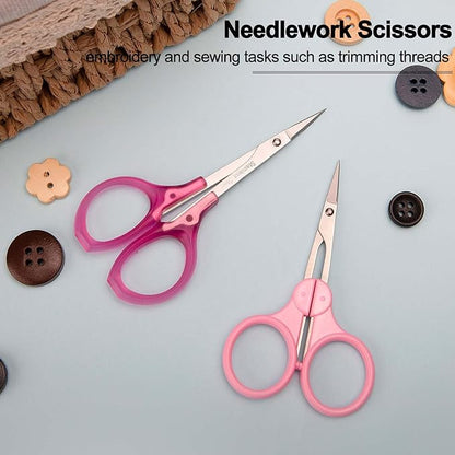 Precision Small Craft Scissors for Paper Cutting, Tiny Travel Scissors Tsa Compliant with Cover, Sharp Small Scissors all Purpose, Straight Fine Tips Mini Sewing Scissors Set, Pink, Burgundy