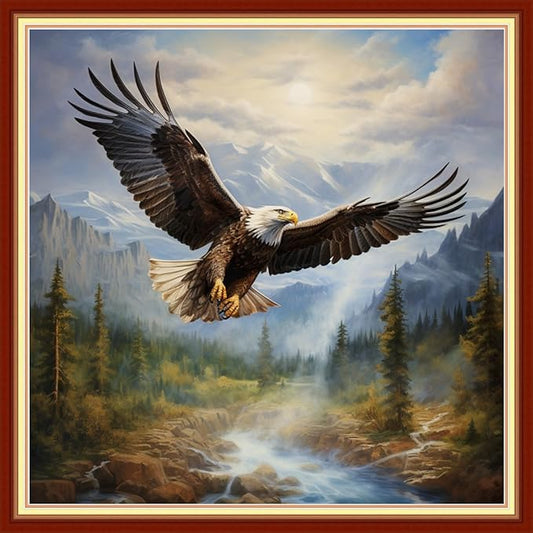 Joyhoor Stamped Cross Stitch Kits for Beginners Needlepoint Kits for Adults Embroidery Kits 11CT Counted Cross Stitch Kits Printed Embroidery Pattern- Eagle Flying 18x18 inchs