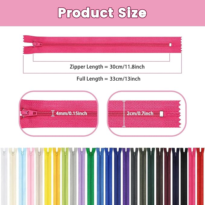 Invisible Zippers for Sewing, DOITEM 15pcs 30cm/12 Inch Invisible Multicolor Nylon Coil Zippers for Sewing and Crafts 15 Colors