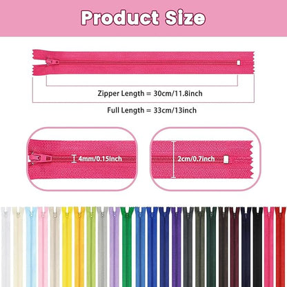 Invisible Zippers for Sewing, DOITEM 15pcs 30cm/12 Inch Invisible Multicolor Nylon Coil Zippers for Sewing and Crafts 15 Colors