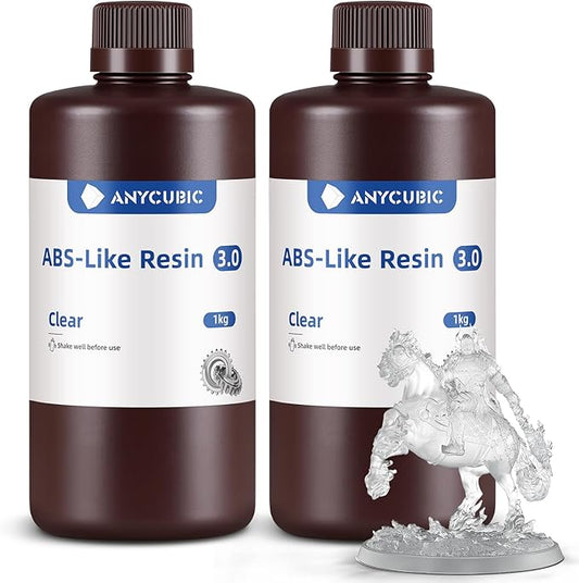 ANYCUBIC 3D Printer Resin Bundle, ABS-Like 3.0 Resin for 8K/14K/16K 3D Printing, Strong Strength, High Precision, Low Odor, Wide Compatibility for All LCD Resin 3D Printers (Clear, 2kg)