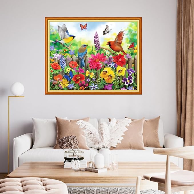 Funchey Stamped Cross Stitch Kits, DIY Cross Stitch Pattern for Adults Beginners Needlepoint Kits Embroidery Kit Arts and Crafts 11CT&The Birds on The Fence 16x20 inch