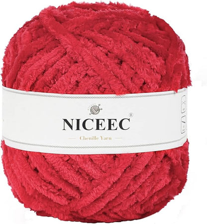 NICEEC 300g Soft Chenille Yarn Blanket Velvet Yarn for Knitting, Crochet, Weaving DIY Craft Total Length 150m (164yds)_Red