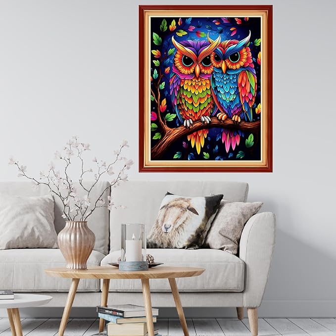Findvoor Stamped Cross Stitch Kits for Beginner Embroidery Kits for Beginners Adults DIY 11CT Cross Stitch Patterns Needlepoint Kits Crossstitching Kits-Colorful Owl 16x20 inch