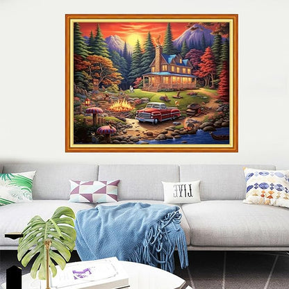 Dooxvey Cross Stitch Kits for Adults Stamped Full Range of Embroidery Starter Kits for Beginners 11CT Printed Cross Stitch Patterns Needlepoint Kits Stamped Crossstitching-Sunset Scenery 16x20 inch