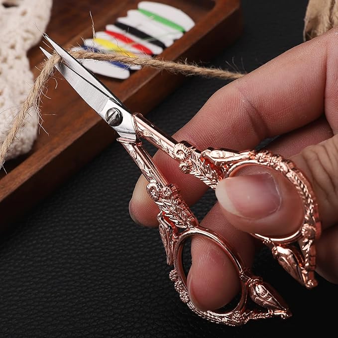 YOUGUOM Sewing Embroidery Scissors – Small Vintage Sharp Pointed Tip Shears for Craft, Artwork, Handicraft DIY Tool, 4.6in Rose Gold Bird Style
