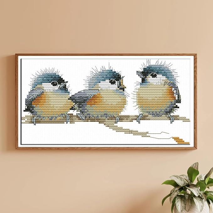 Maydiyer Cross Stitch Kits Stamped Full Range of Embroidery Starter Kits for Beginners DIY 11CT Easy Patterns Embroidery Kit for Girls-Three Birds 12.6×7 inch