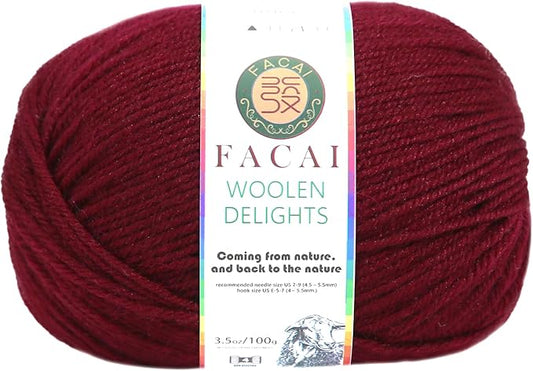 Facai Blend Merino Wool Yarn for Knitting - Worsted Weight,197yds (3.5oz) Ball, Ideal for Sweaters, Scarves, and Accessories (1, Burgundy)