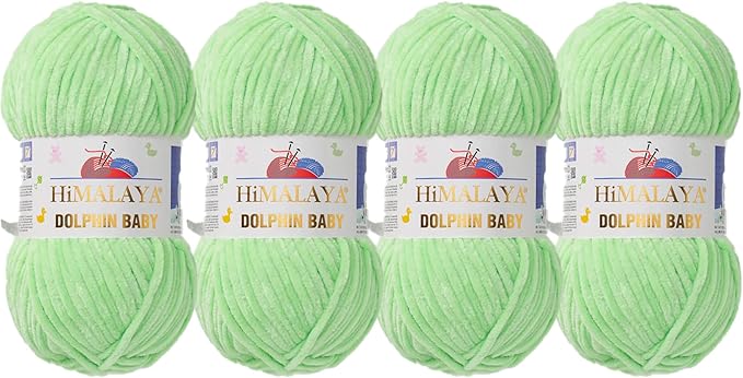 4 Skein/Pack Himalaya Dolphin Baby Chenille Yarn, Each Ball 100 gr (3.5 oz), 120 m (132 Yards), 100% Polyester, Super Bulky Baby Blanket Velvet Amigurumi Yarn, 80350 - Light Green