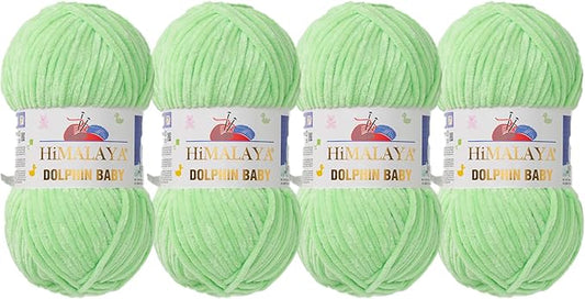 4 Skein/Pack Himalaya Dolphin Baby Chenille Yarn, Each Ball 100 gr (3.5 oz), 120 m (132 Yards), 100% Polyester, Super Bulky Baby Blanket Velvet Amigurumi Yarn, 80350 - Light Green
