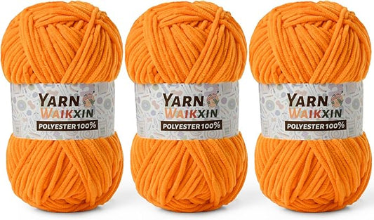 Soft Chenille Yarn for Crocheting, Fluffy Chunky Crochet Yarn for Baby Blanket, (5.29oz/196.8yds) Fuzzy Velvet Yarn for Amigurumi&DIY Puzzle、Crafts、Scarf(3 Orange)