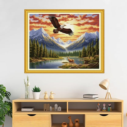 DMCVIVR Stamped Cross Stitch Kits for Beginners Adults Needlepoint Kits for Beginners Embroidery Kits for Adults Crossstitch Kit for Beginners 11CT- Sunrise Eagle 16x20 inch