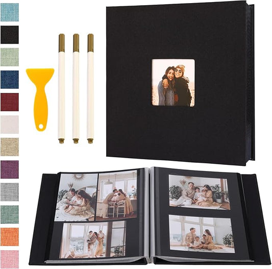 Self Adhesive Photo Album Black Pages Scrapbook Magnetic Photo Albums for 4x6 5x7 8x10 Pictures Books with Sticky Pages with A Metallic Pen for Baby Family Wedding 13.2x12.8 Black 120 Pages