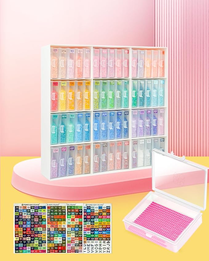 60pcs Diamond Art Storage Containers Trays ＆ Stand, Diamond Painting Accessories Diamond Painting Trays with Lids, 2-in-1 Diamond Art Tray and Beads Storage, Beads Gem Art Tools Storage Rack
