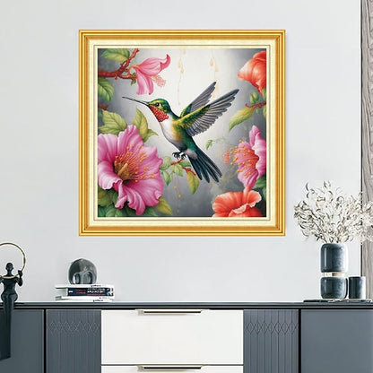 DMCVIVR Stamped Cross Stitch Kits for Beginners Adults Needlepoint Kits for Beginners Embroidery Kits for Adults Crossstitch Kit for Beginners 11CT-Hummingbirds Gather Honey 18x18 inch