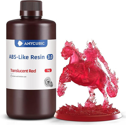 ANYCUBIC 3D Printer Resin, ABS-Like 3.0 Resin for 8K/14K/16K 3D Printing, Strong Strength, High Precision, Low Odor, Wide Compatibility for All LCD Resin 3D Printers (Clear Red, 1kg)