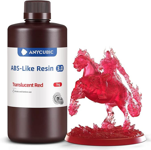 ANYCUBIC 3D Printer Resin, ABS-Like 3.0 Resin for 8K/14K/16K 3D Printing, Strong Strength, High Precision, Low Odor, Wide Compatibility for All LCD Resin 3D Printers (Clear Red, 1kg)