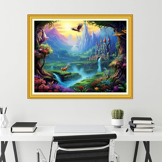 Funchey Stamped Cross Stitch Kits, DIY Cross Stitch Pattern for Adults Beginners Needlepoint Kits Embroidery Kit Arts and Crafts 11CT-A Fairyland on Earth 16x20 inch