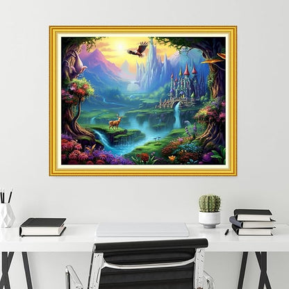 Funchey Stamped Cross Stitch Kits, DIY Cross Stitch Pattern for Adults Beginners Needlepoint Kits Embroidery Kit Arts and Crafts 11CT-A Fairyland on Earth 16x20 inch