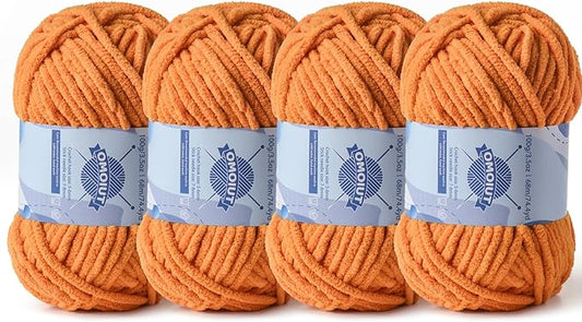Chunky Chenille Yarn for Crocheting，Baby Yarn for Crocheting Soft Blankets，Bulky Yarns for Crochet Amigurumi，4×100g (4×74.3yds) Fluffy Velvet Yarns for Hand Knitting (4 Ginger Color)