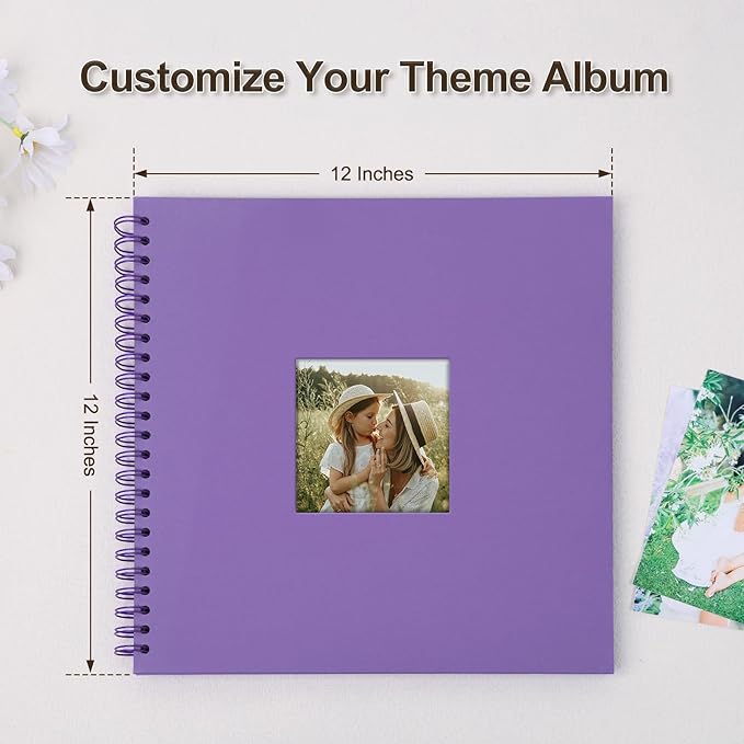Scrapbook Album 12x12 Inches Photo Album Hardcover Kraft with Window Scrap Book Blank Memory Book for Baby Wedding Guest Book Couples Graduation Travel DIY Anniversary, 100 Pages Purple