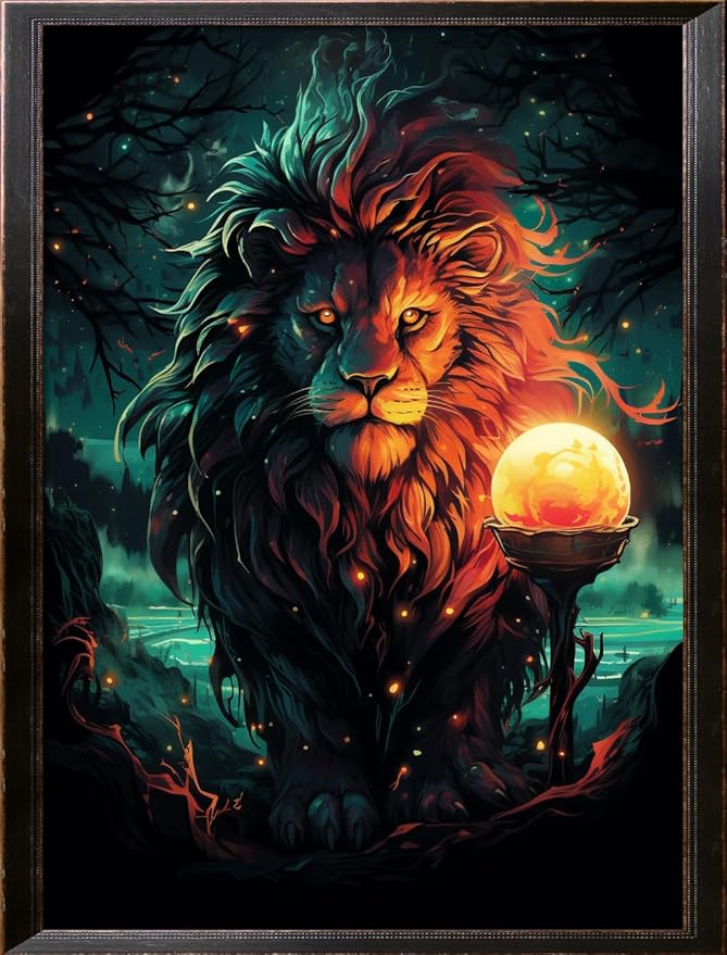 Leczany Cross Stitch Stamped Kit for Adults - Lion and Magic Crystal Ball | DIY Embroidery Starter Patterns Craft Kit Needlepoint for Beginner | 11CT, 3 Strands | 16.5x21.7 inches