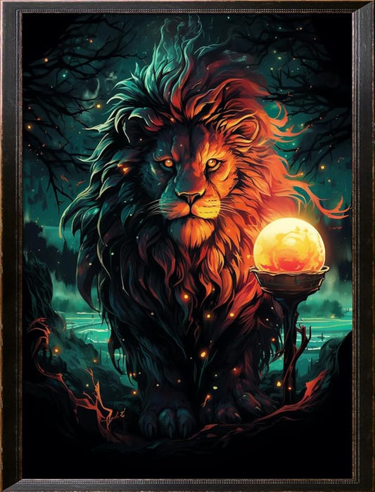 Leczany Cross Stitch Stamped Kit for Adults - Lion and Magic Crystal Ball | DIY Embroidery Starter Patterns Craft Kit Needlepoint for Beginner | 11CT, 3 Strands | 16.5x21.7 inches