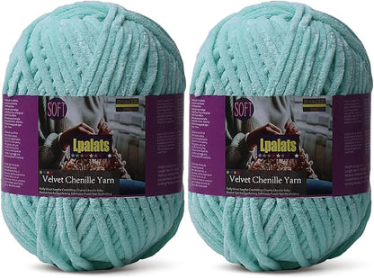 Baby Blanket Yarn for Crocheting - 2 Pack of 200g/7oz Chunky Chenille Yarn for Knitting Blankets Amigurumi - #6 Super Bulky - 348 Yards Soft Thick Plush Yarns (2, Aqua Green)