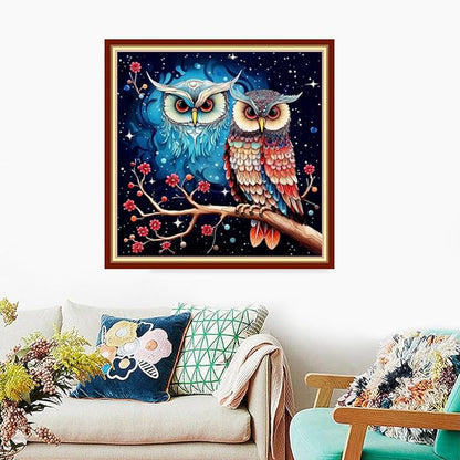 Foxdiviy Stamped Cross Stitch Kits Full Range of Embroidery Needlework Starter Kits for Beginners Adults 11CT Embroidery Patterns Art Crafts DIY Needlepoint Kits-Colorful Owl 18x18 inch