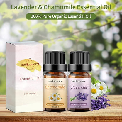 Sedbuwza Lavender Chamomile Essential Oil Set, Lavender Fragrance Oil Chamomile Scent Oil Set for Diffuser, Aromatherapy, Massage, Soap, Candle Making 2 x 10 ml