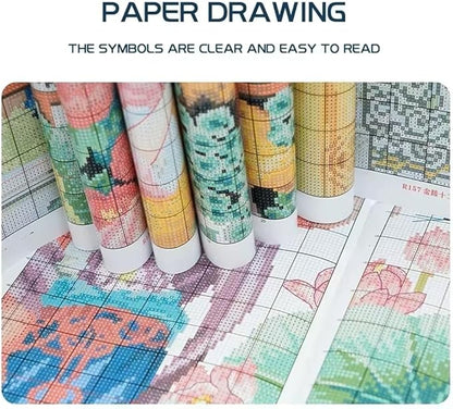 CrossNest 16CT Stamped Cross Stitch Kit for Beginners, HD Printed Complete DIY Embroidery Set with Pattern & Tools, Premium Aida Cloth & Threads (Lilac Spirit)