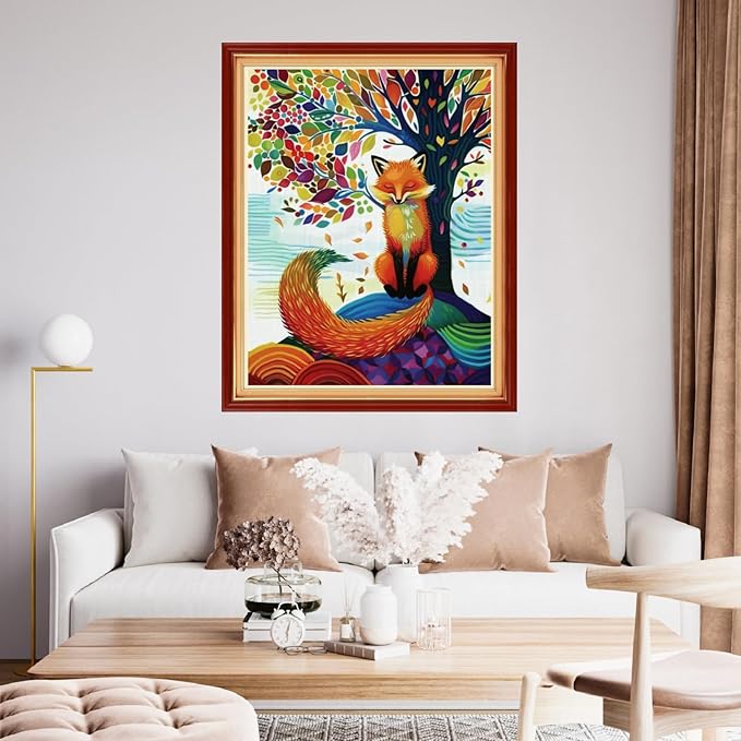 Funchey Stamped Cross Stitch Kits, DIY Cross Stitch Pattern for Adults Beginners Needlepoint Kits Embroidery Kit Arts and Crafts 11CT&Colorful Fox Under The Tree 16x20 inchs
