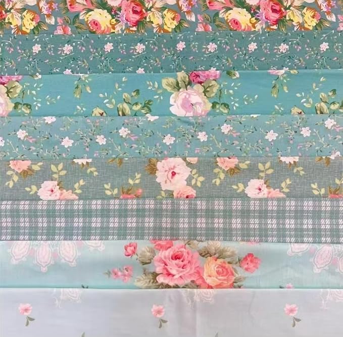 7Pcs 20" x 20" Cotton Fabric DIY Making Supplies Quilting Patchwork Fabric Fat Quarter Bundles DIY for Quilting Cotton Patchwork Cushions (Blue Green Flowers, 20" x 20")
