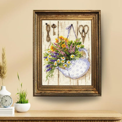 RIOLIS - Summer Tea 2020, Cross Stitch Kits 9½"x11¾, Cross Stitch Kits for Adults, Counted Cross Stitch Kits, Embroidery Kit for Beginners & Advanced, Floral Crossstitching Kits